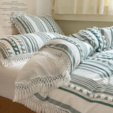 elvesmall  Soft Cotton Textured Duvet Cover Set with Tassel Fringe Boho Chic Bedding sets Twin Queen Comforter Cover Bed Sheet Pillowcases