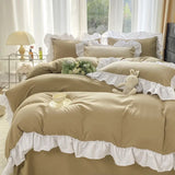 elvesmall Chic Ruffle Lace Duvet Cover Set for Girl Yellow Princess Comforter Cover 3 Piece Bedding with Zipper Closure Soft Bedroom Decor