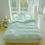 elvesmall Lightweight Hotel Luxury Duvet Cover 4Pcs Blue White Vertical Stripes Ultra Soft Breathable Comforter Cover Bed Sheet Pillowcase