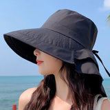 elvesmall Women's Summer Hat for The Sun Wide Brim UV Neck Protection Solar Beach Bucket Hats Foldable Ponytail Travel Panama Caps Female