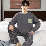elvesmall  Men Casual Pajamas Suit Autumn Winter Comfortable Pure Cotton Loose Sleepwear Male Large Size Long Sleeves Long Pants Homecloth