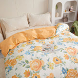 elvesmall Yellow Floral 100% Cotton Duvet Cover Rose Pattern Comforter Covers Elegant Flowers Botanical Bedding All Season for Women Girls