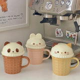 elvesmall  -  Cute Animal Coffee Cup Kawaii Cat Bunny Bear Ceramic Mug For Tea Milk Water Juice Mocha Lovers Breakfast Cup Birthday Gift 350ml