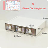 elvesmall Cute Desk Organizer Drawer With Sticker Kawaii Plastic Office Table Organizer Stationery Storage Box Container For Home School
