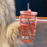 elvesmall -  600/900ml Sport Water Bottle With Straw Handle Cute Plastic Large Cup Drinking Ice Coffee Tea Juice Gym Travel Portable Cups