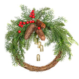 elvesmall Farmhouse Christmas Wreath With Bells Door Pine Cone Decoration Artificial Geen Plants Simulation Flower Vine New Year Garland