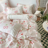 elvesmall Romantic Flower Lace Bedding Set with Ruffles for Girls and Women Sets Full Bed Sheets Quilt Comforter Duvet Complete King Size