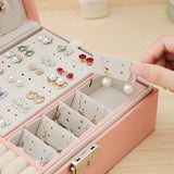 elvesmall 1pcs Double Layer Storage Box Ladies Princess Simple Style Leather Flip Type Jewelry Box Travel Home Portable Jewelry Box