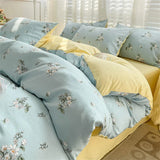 elvesmall Water Washed Cotton Bedding Set Duvet Cover Bed Sheet Pillowcase Printed Four Piece Set Quilt Cover Bedroom Bed Sets King Size