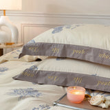 elvesmall Four-Piece Pure Cotton Satin Bedding Pastoral Light Luxury Plant Flower Printing and Dyeing Letter Lace Bed Sheet Quilt Cover
