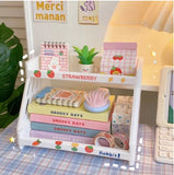 elvesmall Kawaii Double Layers Desktop Storage Shelves Stationery Organizers Rack Large-capacity File Storage Tray Office Desk Accessories