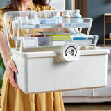 elvesmall 3 Layer Portable First Aid Kit Storage Box Plastic Multi-Functional Family Emergency Kit Box with Handle Medicine Chest