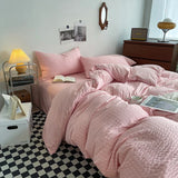 elvesmall INS Solid color Bedding Comforter sets Duvet Cover bedsheets set pillowcases Bedding Linens Set Queen/King Bed