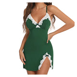 elvesmall  Sexy Sleepwear Women Lace Silk Satin Night Dress Sleeveless Nighties V-neck Nightgown Sexy Plus Size Nightdress Women Nightwear