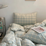 elvesmall Fashion Plaid Bedding Set 100% Cotton Duvet Cover Set Home Textiles Nordic Bed Sheet Queen King Quilt Cover Pillowcase Bed Linen