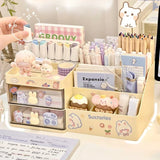 elvesmall Desktop Cosmetic Storage Box Organizer Drawer Office Storage Rack Stationery Desk Pen Holder Bunny Drawer Organizer Cute Kawaii