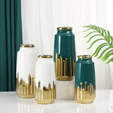 elvesmall  Decorative Home hydroponic flower arrangement electric gold-plated green ceramic vase Modern decorative vase light luxury ins