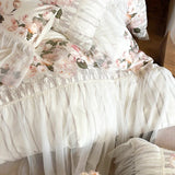 elvesmall  Romantic Lace Ruffles Rose Flowers Print Bedding Set Natural Lyocell Cotton Soft Silky Duvet Cover Bed Sheet Only 2 Pillowcases