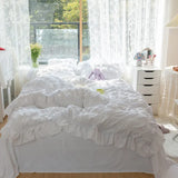 elvesmall Korean Lovely Princess Queen Bedding Set Kawaii Ruffles Comforter Bedding Sets Cute Girl Duvet Cover Set with Sheet Quilt Covers