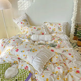 elvesmall Romantic Flower Lace Bedding Set with Ruffles for Girls and Women Sets Full Bed Sheets Quilt Comforter Duvet Complete King Size