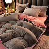 elvesmall Luxury Milk Velvet Ultra-thick Warm Bedding Set for Winter Warmth Skin-friendly Duvet Cover Set King Antistatic Quilt Cover Sets
