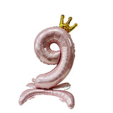 elvesmall  32 Inch Crystal Gradient Number Stand Foil Balloons with Crown Figures Globos 0-9 Birthday Party Decorations Wedding Baby Shower