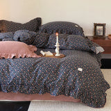 elvesmall  Small Fresh Home Double Layer Yarn Small Fragmented Flower Cotton Bed Sheet and Duvet Cover