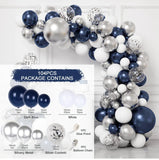 elvesmall Navy Blue Silver Balloon Garland Arch Kit Confetti Ballons Birthday Party Decor Kids Baby Shower Graduation Decor Wedding Supply