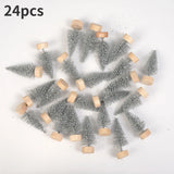 elvesmall 24pcs, Mini Christmas Sisal Snow Frost Tree with Wooden Bottling Brush - Perfect Desktop Tree for Christmas Party and Home Decor