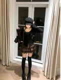 srczz  -   Sweet Hot Girl Suit Women's Autumn Long-sleeved Slim Cardigan Leopard Print A-line Skirt Two-piece Set Fashion Female Clothes