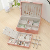 elvesmall 1pcs Double Layer Storage Box Ladies Princess Simple Style Leather Flip Type Jewelry Box Travel Home Portable Jewelry Box