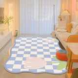 elvesmall  Cute Style Living Room Decoration Checkerboard Carpet Fluffy Soft Rugs for Bedroom Home Plush Non-slip Mat Irregular Lounge Rug