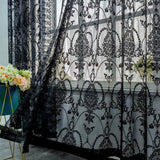elvesmall  1PC Black Side Lace Sheer Curtain for Living Room Voile Drape Kitchen Window Treatment Grommet Ring Custom