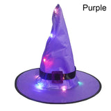 elvesmall  5 Colors Halloween Glowing Witch Hat Halloween Outdoor Hanging Glowing Witch Hat Light Operated For Yard Tree Decor Cosplay Prop
