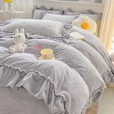 elvesmall Winter Velvet Duvet Cover Set Thick Warm Double-sided Plush Quilt Cover Bed Sheet Pillowcase Home Textile Bedding Set 4pcs