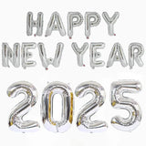 elvesmall 2025 Happy New Year Balloons Banner Rose Gold Number Letter Aluminum Foil Balloon Christmas New Year Eve Party Decor Balls Suppl