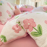 elvesmall Korean Style Seersucker  Washed cotton Bedding Set  Girls Twin Queen Size Duvet Cover   Bed Linens Kids Fashion