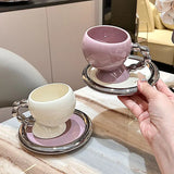 elvesmall  -  Fine Ceramic Coffee Cup Saucer Bow Mug English Afternoon Tea Tableware Ceramic Latte Coffee Cup Saucer Breakfast Mug Gifts 160ml