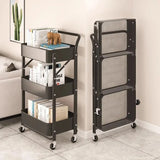 elvesmall Folding Storage Rack Trolley Kitchen Bathroom Bedroom Multi Storey Snacks Shelving Organizer Carts Mobile Trolley Storage Rack