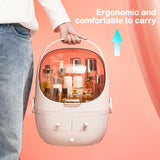 elvesmall  Multifunctional Dustproof Cosmetics Storage Box Space Capsule Cosmetic Case Transparent Skincare Shelves Dust Belt Handle