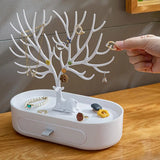 elvesmall  New Upgraded Deer Jewelry Storage Rack Drawer Design Tree Antler Shape Earrings Necklace Ring Jewelry Display Stand Tray Cases