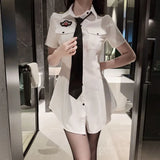 elvesmall  Plus Size Sexy Lingerie Police Uniform Female Open Crotch Cop Sheath Dress Policewoman Outfit Roleplay Costumes Officer Cosplay