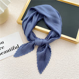 elvesmall Women Pleated Satin Scarf Headscarf Neckerchief Skinny Ribbon Square Hair Tie Band Kerchief Satin Foulard Scarves Decorative