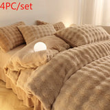 elvesmall  Gradient Plush Bedding Thickened Milk Plush Bed Sheets Duvet Covers Coral Plush Bed Skirts