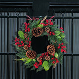 elvesmall Christmas Decoration Wreaths for Front Door Handmade Cypress Leaf Red Berry Pine Wreath Xmas Home Wall Window Decor