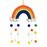 elvesmall  Hand-woven Rainbow Clouds Hanging Decoration Colorful Pom Pom Felt Ball Tassel Wall Window Girls Baby Hanging Room Decoration