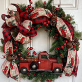 elvesmall  40cm Red Truck Christmas Wreath Fall Wreath for Front Door Decorations for Farmhouse Autumns Harvest Halloween Thanksgiving