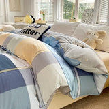 elvesmall Black Buffalo Plaid Cotton Duvet Cover Love Printed Reversible Comforter Covers Only, White Checkered Geometric Nordic Bedding