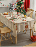 elvesmall Christmas Tablecloth Jingle Bell Embroidery Lace Living Room Kitchen Rectangular Non-slip Hollow Out Xmas Decoration Cover Cloth