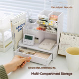 elvesmall  Mark Pen Pencil Holder Wooden Desk Organizers Shelves Accessories Desktop Stationery Organizer Bookshelf Home Office Storage Box